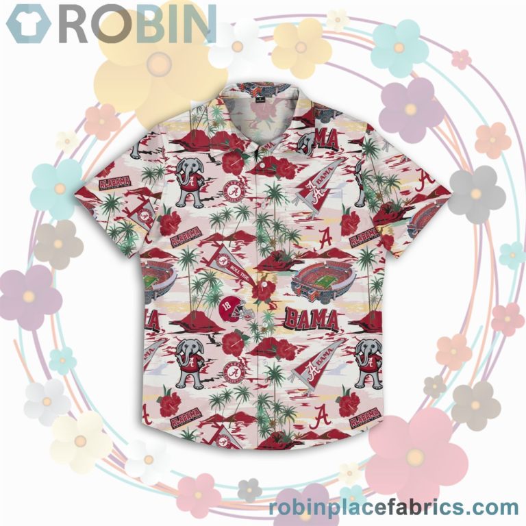 Alabama Crimson Tide Short Sleeve Print Button Up Shirt