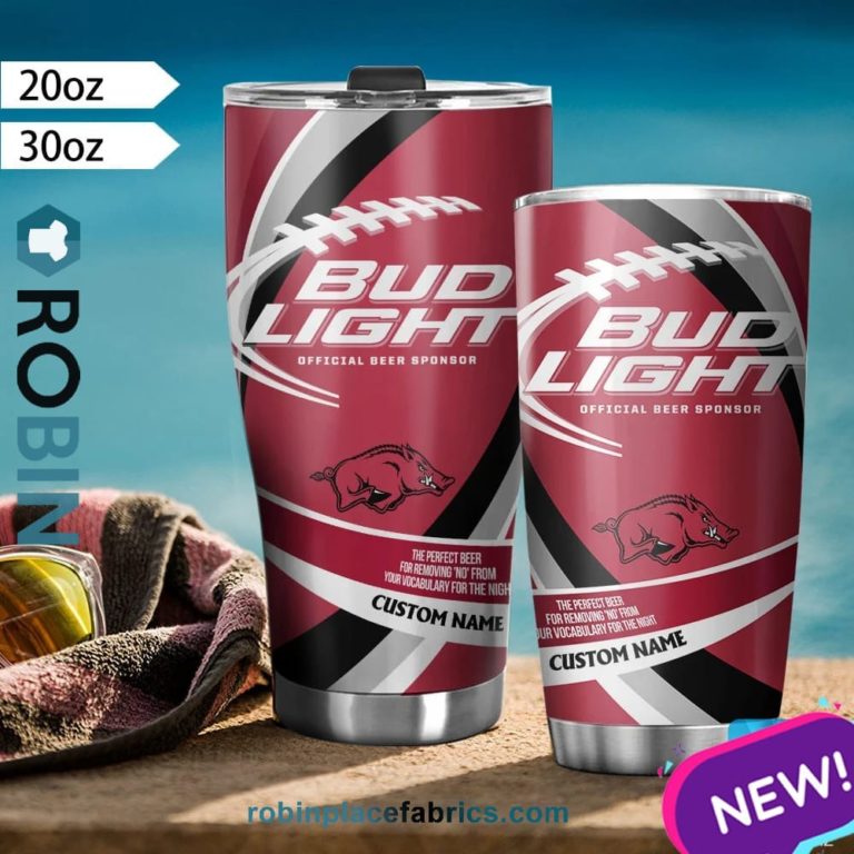 Arkansas Razorbacks NCAA Bud Light Beer Custom Name Tumblers Cup