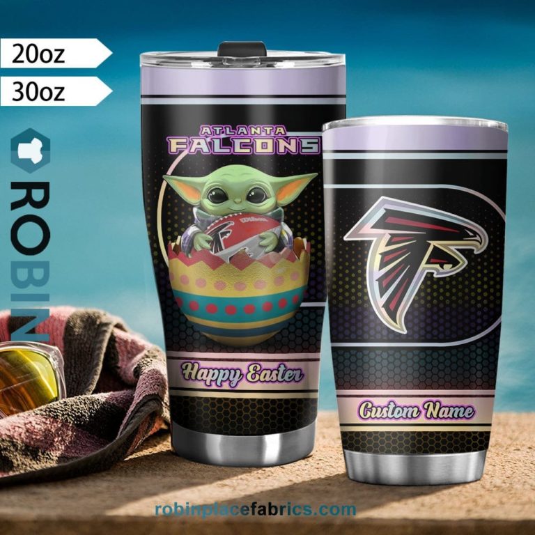 Atlanta Falcons NFL Baby Yoda Happy Easter Custom Name Tumblers Cup