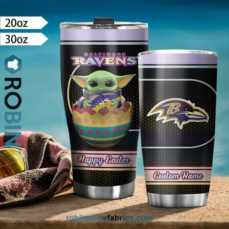 Baltimore Ravens NFL Baby Yoda Happy Easter Custom Name Tumblers Cup