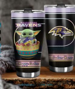 Baltimore Ravens NFL Baby Yoda Happy Easter Custom Name Tumblers Cup