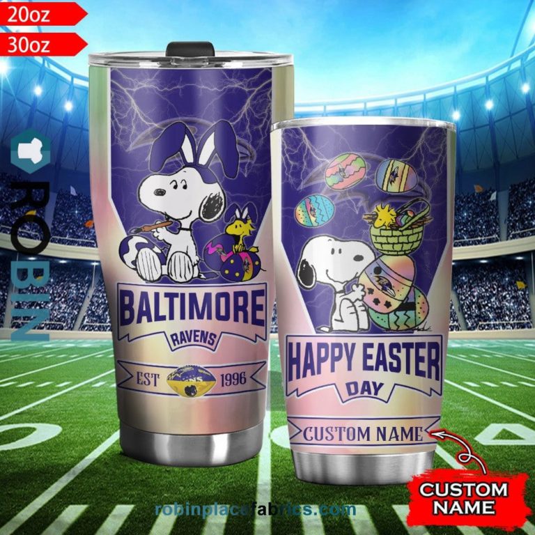 Baltimore Ravens NFL Snoopy Happy Easter Day Custom Name Tumblers Cup