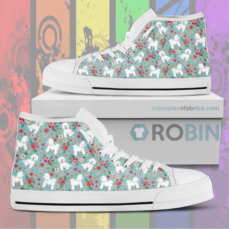 Bichon Frise Flower Canvas High Top Sneaker