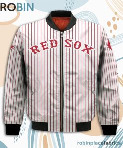 Boston Red Sox MLB Uniform Stripes Custom Name Number Leather Bomber Jacket