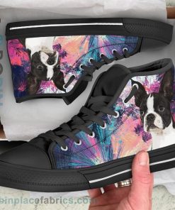 Boston Terrier Dog Sneakers Colorful Canvas High Top Shoes