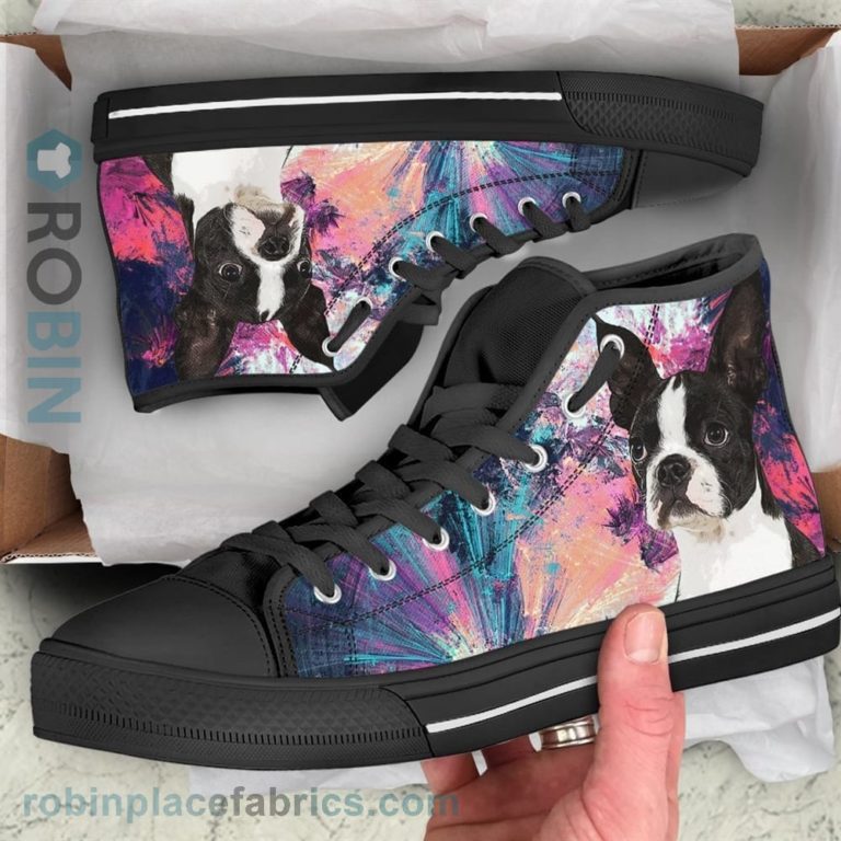 Boston Terrier Dog Sneakers Colorful Canvas High Top Shoes