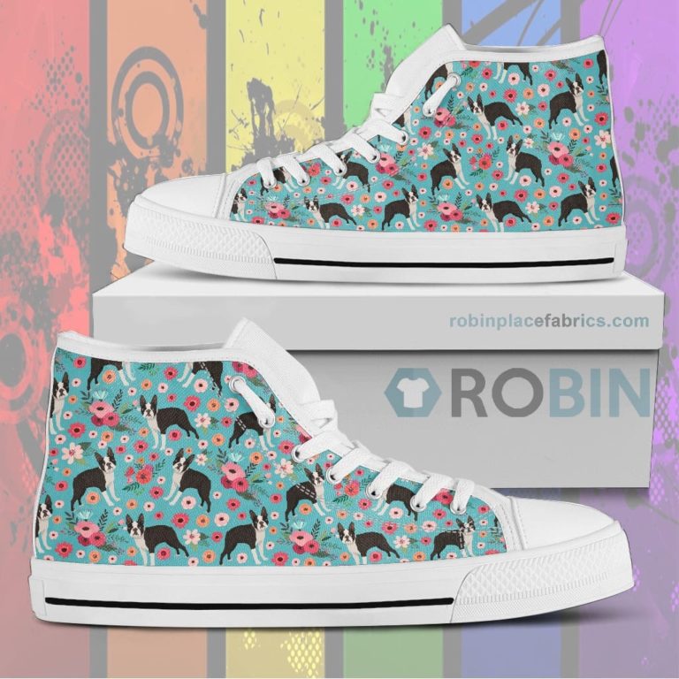 Boston Terrier Flower Canvas High Top Sneaker