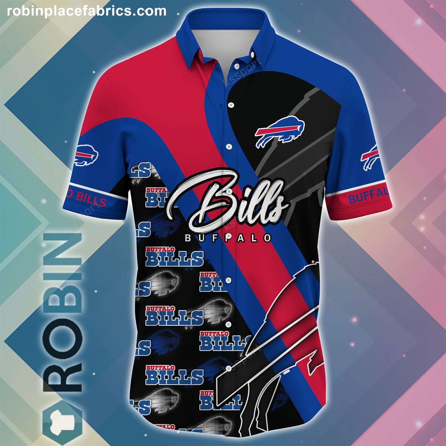 Buffalo Bills NFL Short Sleeve Button Down Shirt - RobinPlaceFabrics