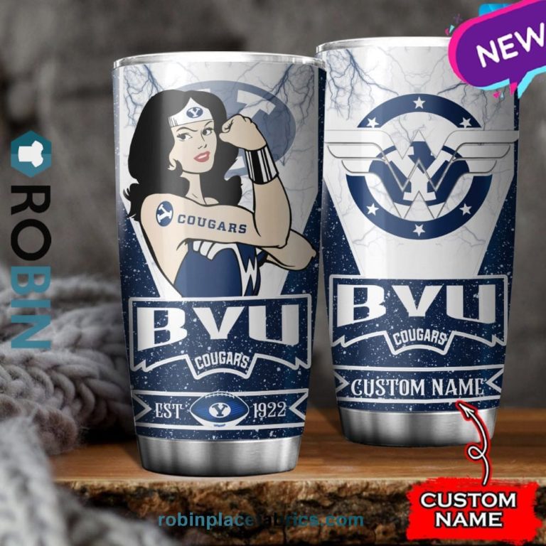 BYU Cougars Wonder Woman Custom Name Stainless Steel Tumblers Cup