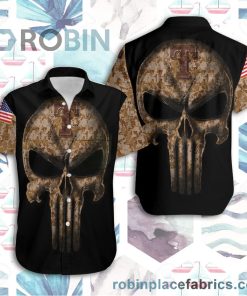 Camouflage Skull Texas Rangers American Flag Short Sleeve Button Down Hawaiian Shirt