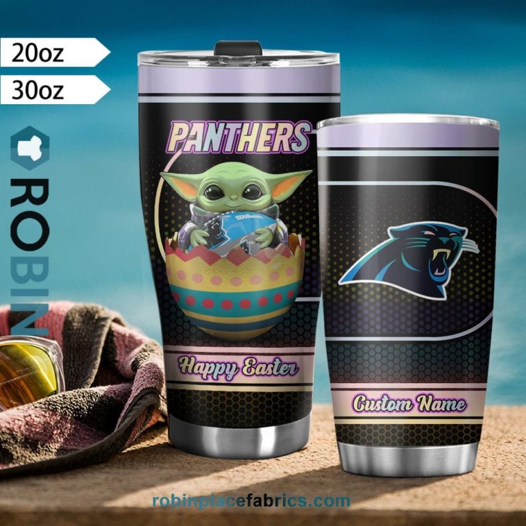 Carolina Panthers NFL Baby Yoda Happy Easter Custom Name Tumblers Cup