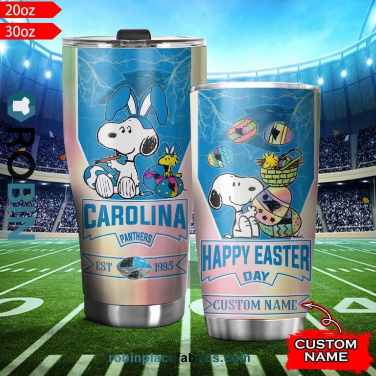 Carolina Panthers NFL Snoopy Happy Easter Day Custom Name Tumblers Cup