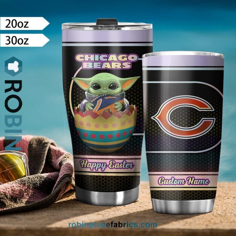 Chicago Bears NFL Baby Yoda Happy Easter Custom Name Tumblers Cup