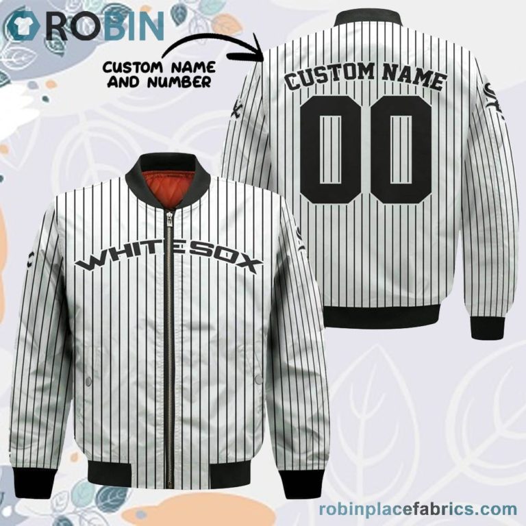 Chicago White Sox MLB Uniform Stripes Custom Name Number Leather Bomber Jacket