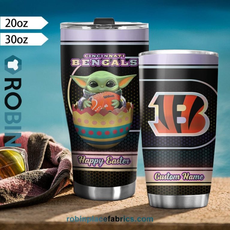 Cincinnati Bengals NFL Baby Yoda Happy Easter Custom Name Tumblers Cup