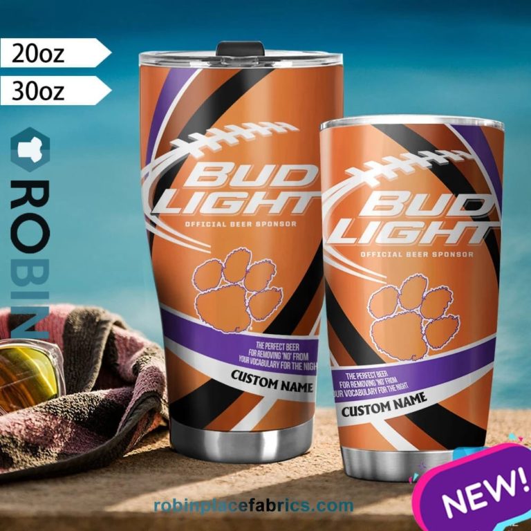 Clemson Tigers NCAA Bud Light Beer Custom Name Tumblers Cup