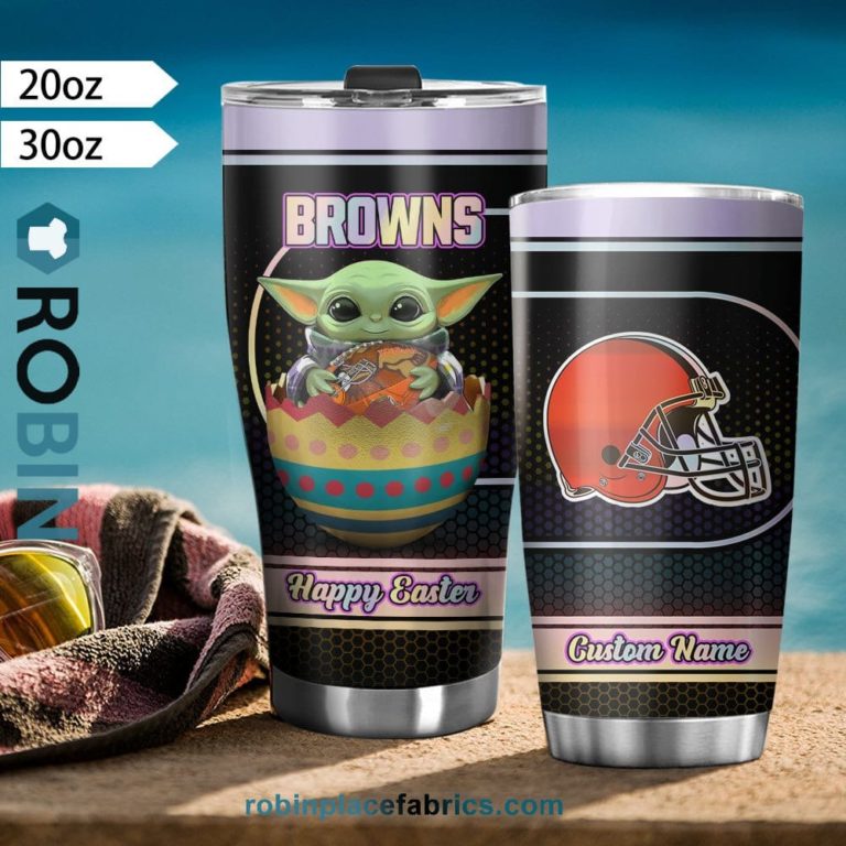 Cleveland Browns NFL Baby Yoda Happy Easter Custom Name Tumblers Cup