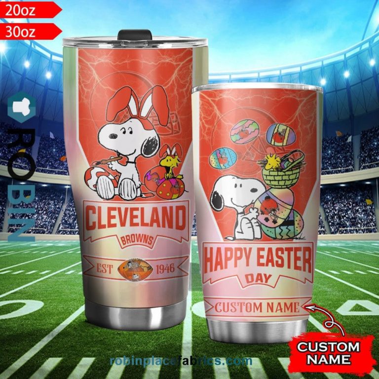 Cleveland Browns NFL Snoopy Happy Easter Day Custom Name Tumblers Cup