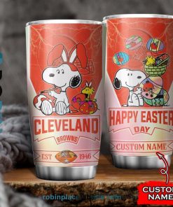 Cleveland Browns NFL Snoopy Happy Easter Day Custom Name Tumblers Cup