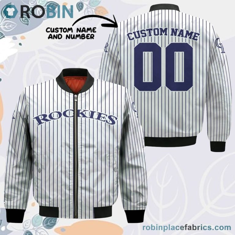 Colorado Rockies MLB Uniform Stripes Custom Name Number Leather Bomber Jacket