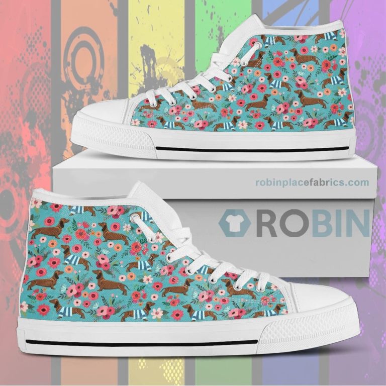 Dachshund Flower Canvas High Top Sneaker