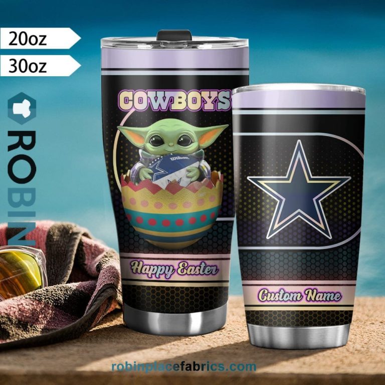 Dallas Cowboys NFL Baby Yoda Happy Easter Custom Name Tumblers Cup