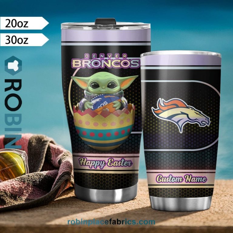 Denver Broncos NFL Baby Yoda Happy Easter Custom Name Tumblers Cup