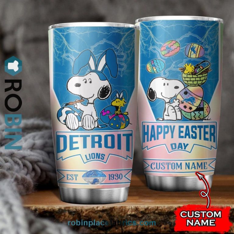 Detroit Lions NFL Snoopy Happy Easter Day Custom Name Tumblers Cup