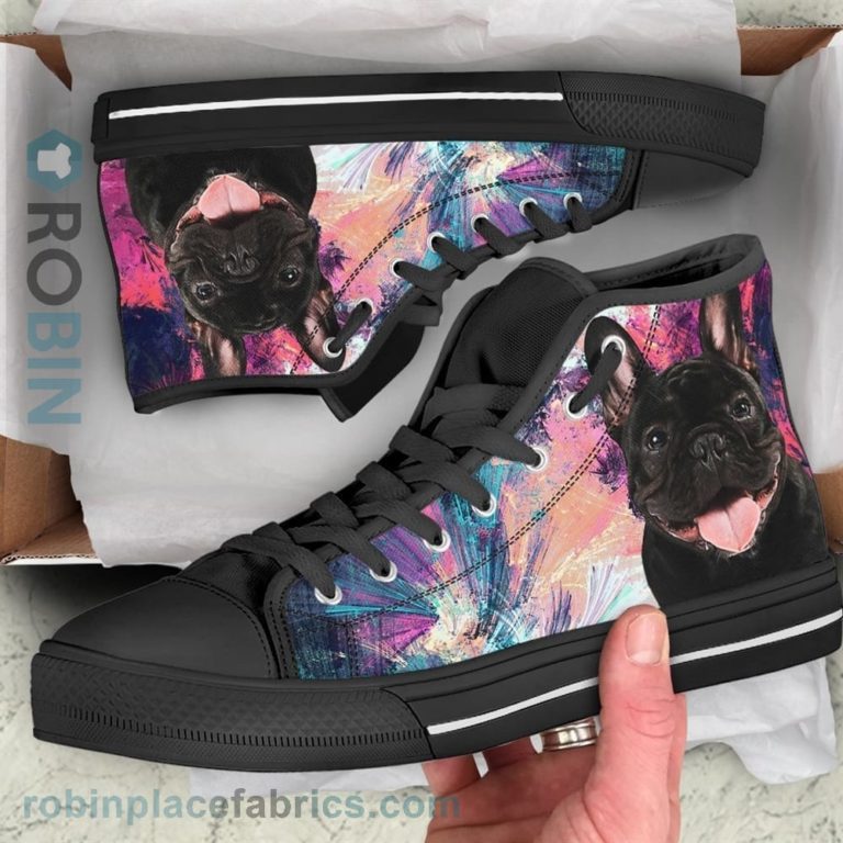 French Bulldog Sneakers Colorful Canvas High Top Shoes