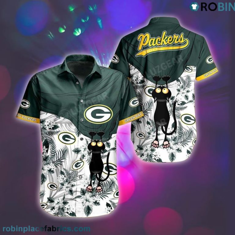 Green Bay Packers NFL Hawaiian Shirt Black Cat