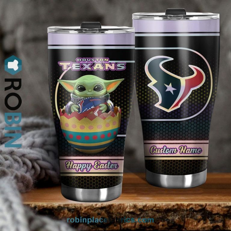 Houston Texans NFL Baby Yoda Happy Easter Custom Name Tumblers Cup
