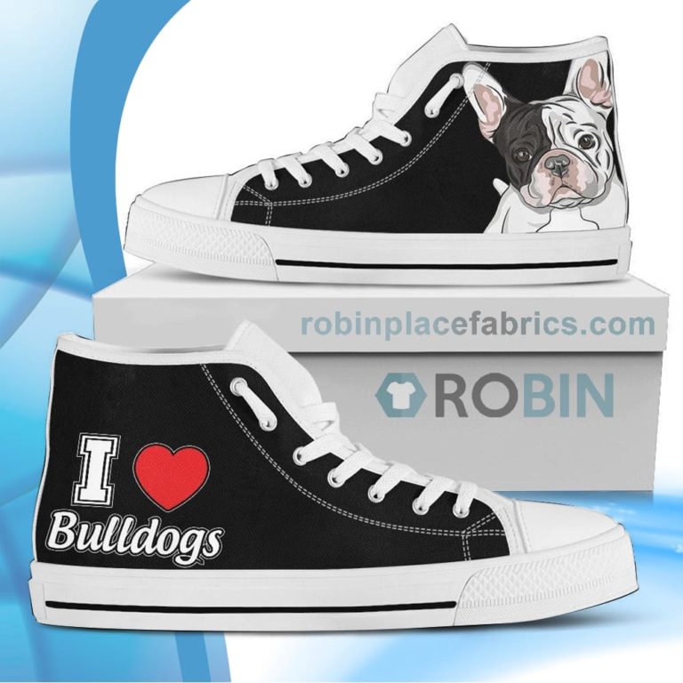 I Love French Bulldog Canvas High Top Shoes