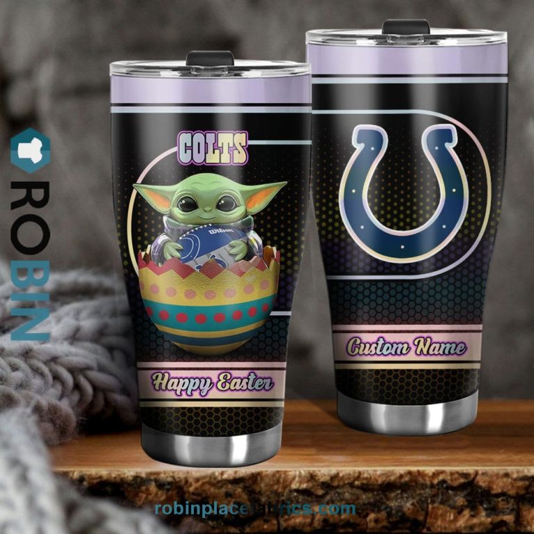 Indianapolis Colts NFL Baby Yoda Happy Easter Custom Name Tumblers Cup