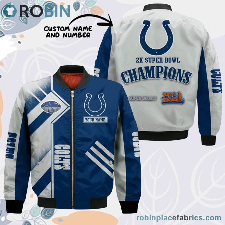 Indianapolis Colts NFL Super Bowl Champions Custom Name Number Leather Bomber Jacket