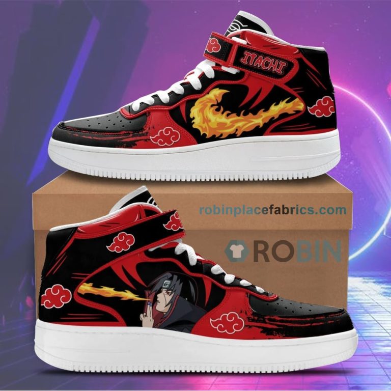 Itachi Uchiha Katon Sneakers Air Mid Custom Akatsuki Anime Shoes