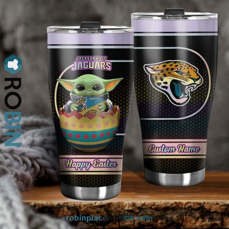 Jacksonville Jaguars NFL Baby Yoda Happy Easter Custom Name Tumblers Cup