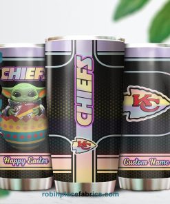 Kansas City Chiefs NFL Baby Yoda Happy Easter Custom Name Tumblers Cup