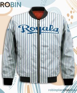 Kansas City Royals MLB Uniform Stripes Custom Name Number Leather Bomber Jacket