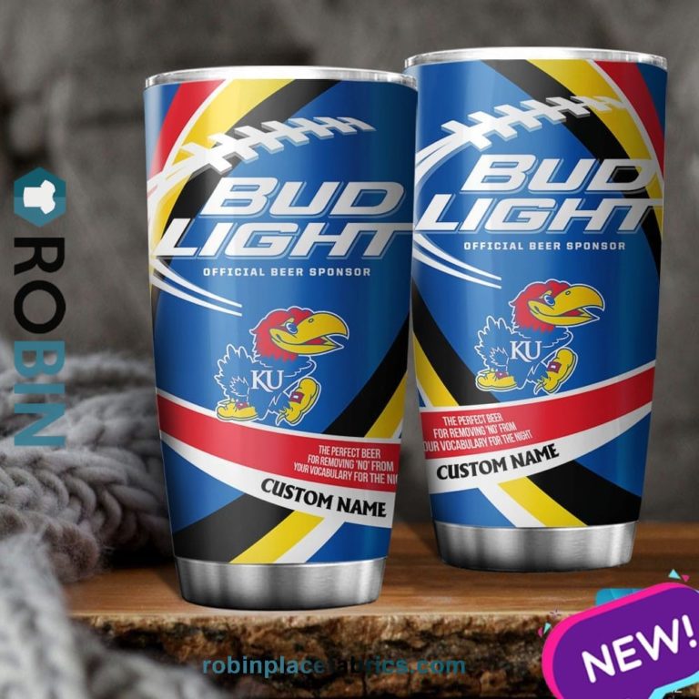 Kansas Jayhawks NCAA Bud Light Beer Custom Name Tumblers Cup