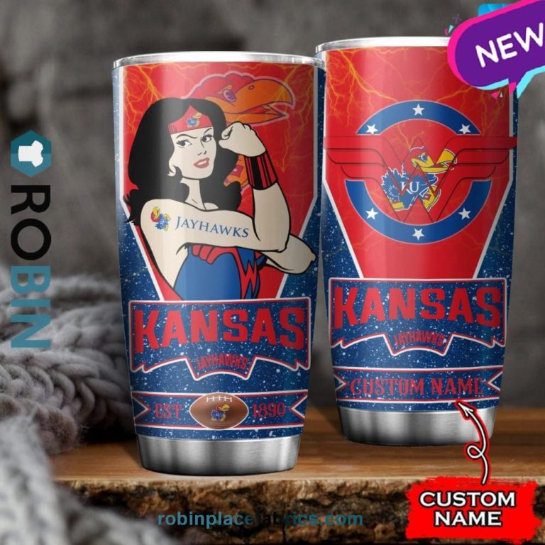 Kansas Jayhawks Wonder Woman Custom Name Stainless Steel Tumblers Cup
