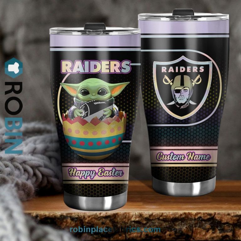 Las Vegas Raiders NFL Baby Yoda Happy Easter Custom Name Tumblers Cup