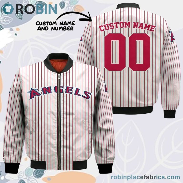 Los Angeles Angels MLB Uniform Stripes Custom Name Number Leather Bomber Jacket