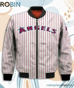Los Angeles Angels MLB Uniform Stripes Custom Name Number Leather Bomber Jacket