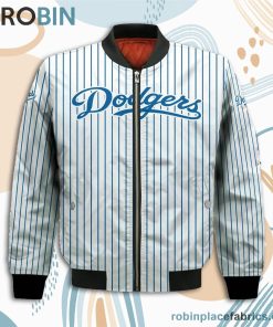 Los Angeles Dodgers MLB Uniform Stripes Custom Name Number Leather Bomber Jacket