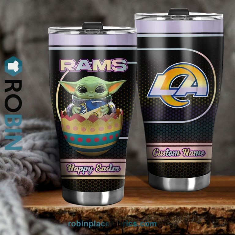 Los Angeles Rams NFL Baby Yoda Happy Easter Custom Name Tumblers Cup