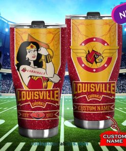 Louisville Cardinals Wonder Woman Custom Name Stainless Steel Tumblers Cup