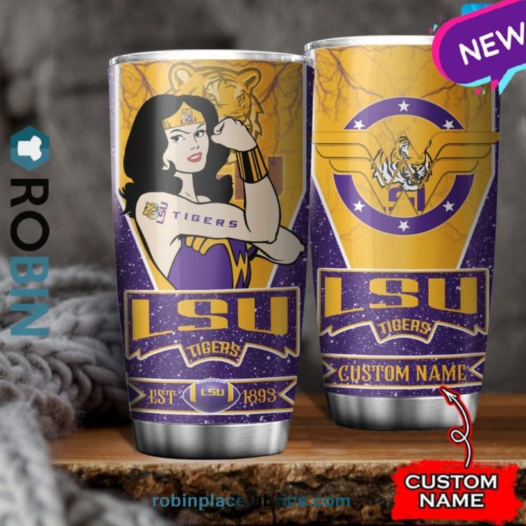 LSU Tigers Wonder Woman Custom Name Stainless Steel Tumblers Cup