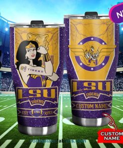 LSU Tigers Wonder Woman Custom Name Stainless Steel Tumblers Cup