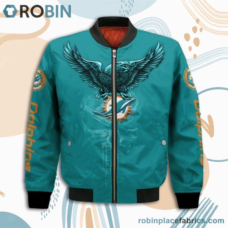 Miami Dolphins NFL Logo Eagle Skull Bomber Jacket