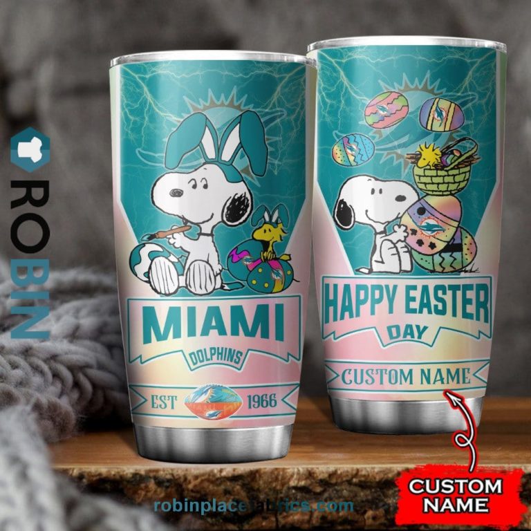 Miami Dolphins NFL Snoopy Happy Easter Day Custom Name Tumblers Cup